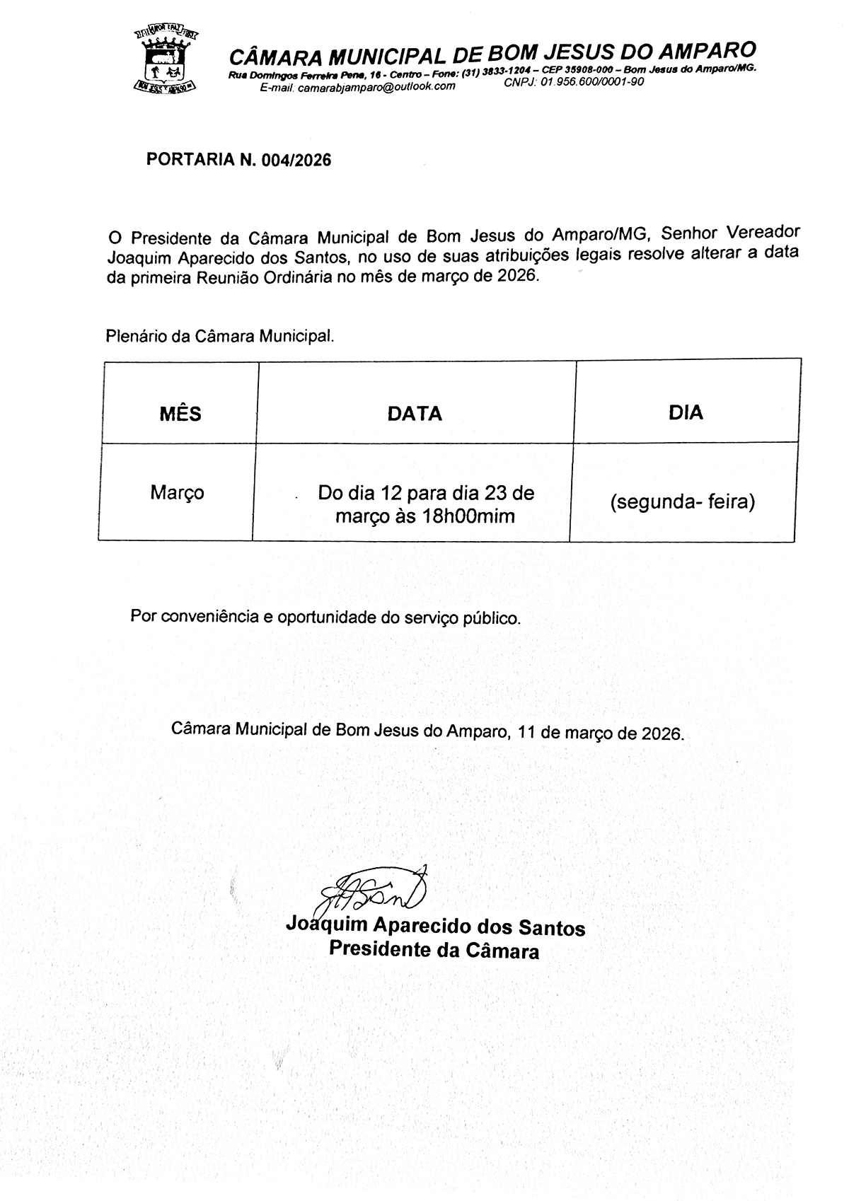 Portaria n.º 04/2026